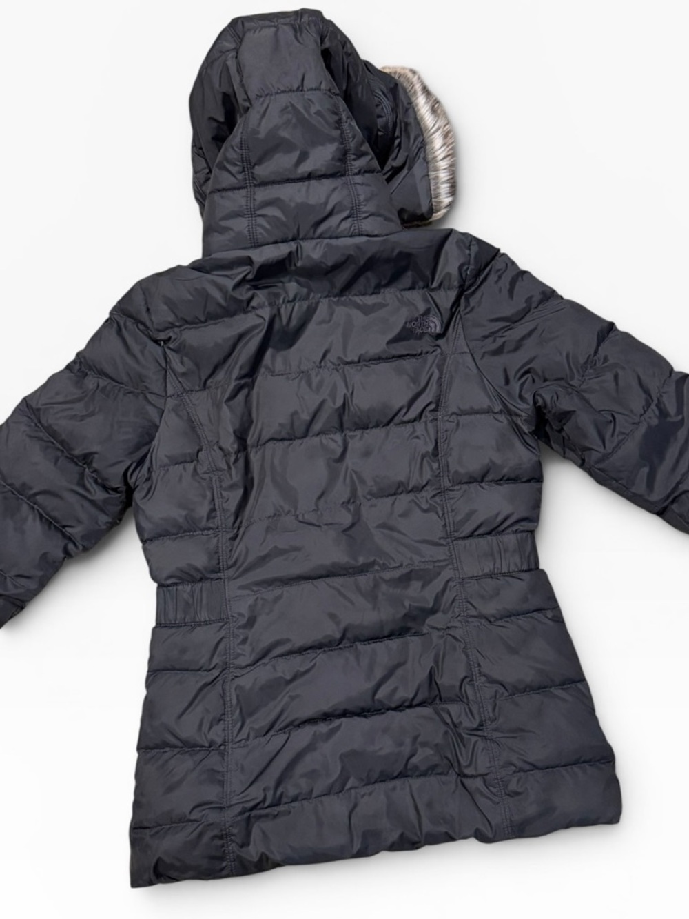 The North Face Women's Gray Puffer Jacket 550 Pink Lining and Faux Fur Hood - S - Picture 3 of 12